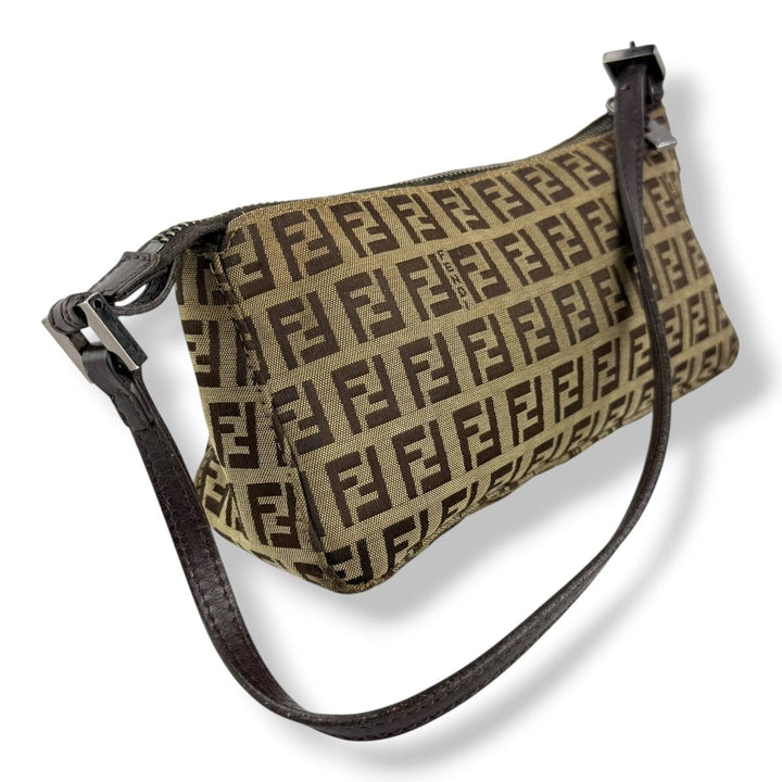 Fendi FF Zucca Canvas Baguette Brown Handbag - Lux Central