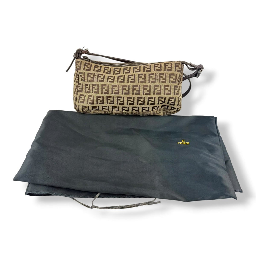 Fendi FF Zucca Canvas Baguette Brown Handbag - Lux Central