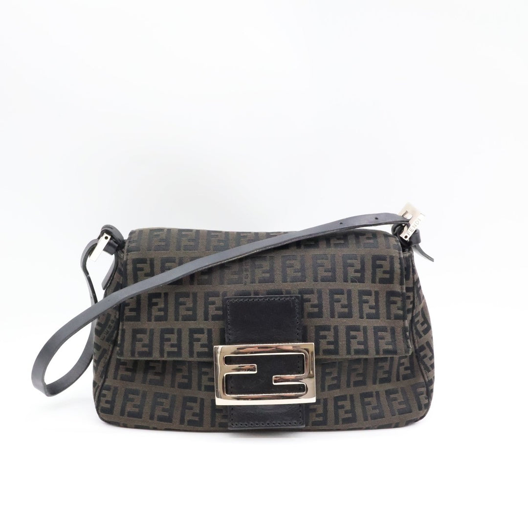 Fendi FF Zucca Mamma Baguette Black Shoulder Handbag - Lux Central