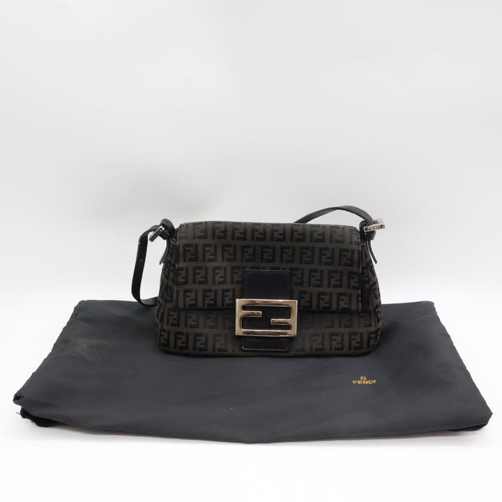 Fendi FF Zucca Mamma Baguette Black Shoulder Handbag - Lux Central