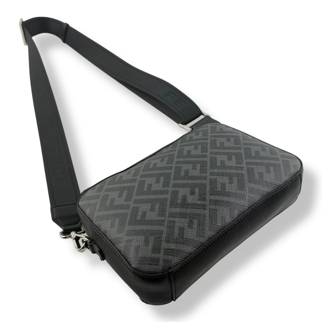 Fendi FF Zucca Monogram Camera Black/Grey Messenger Bag - Lux Central