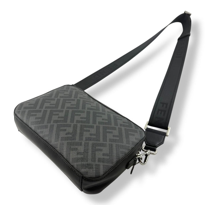 Fendi FF Zucca Monogram Camera Black/Grey Messenger Bag - Lux Central