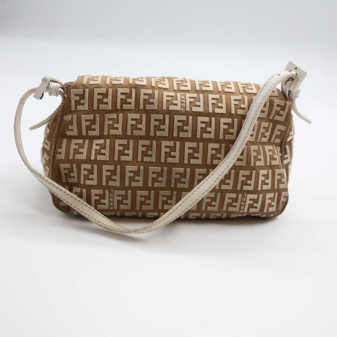 Fendi FF Zucchino Baguette Beige Handbag - Lux Central