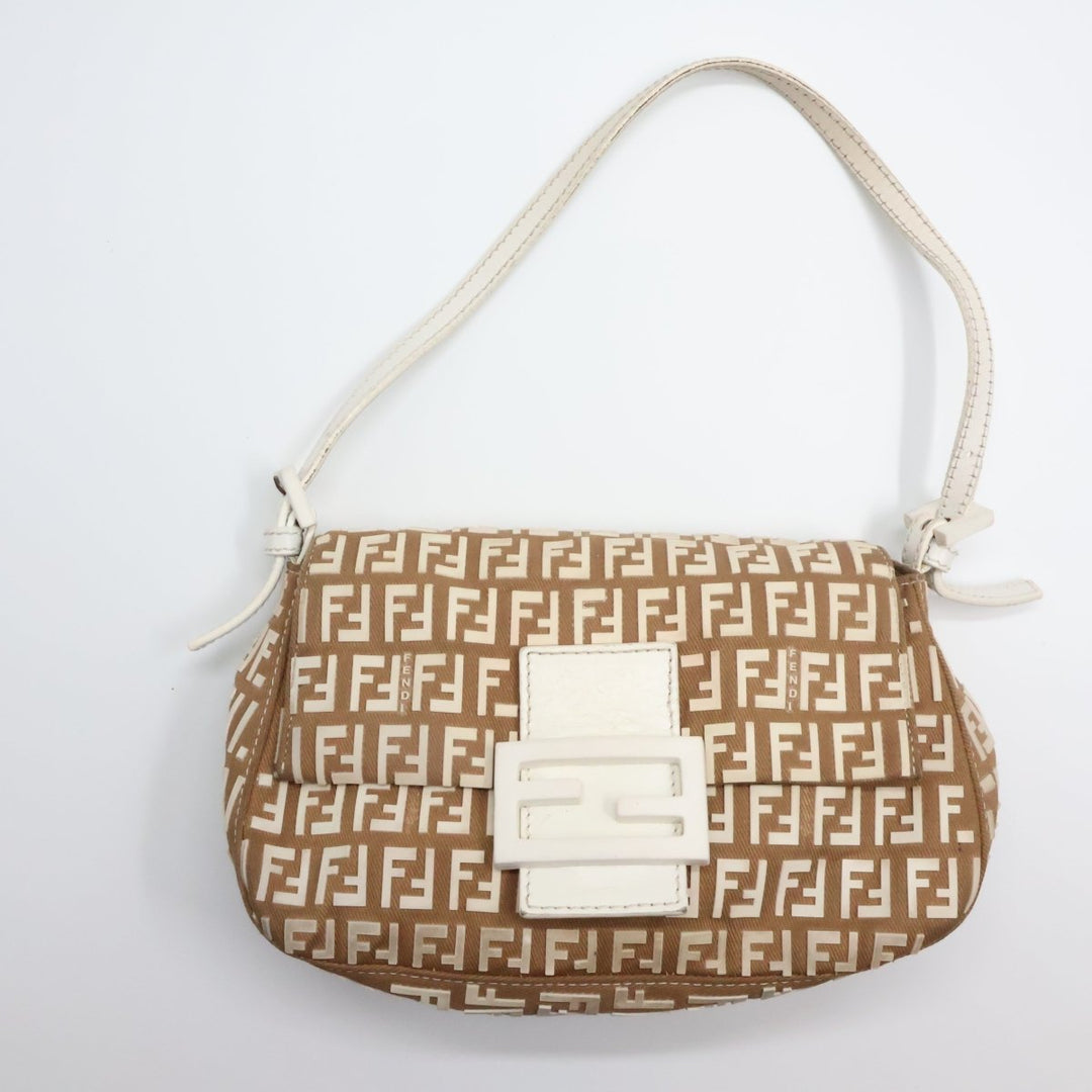 Fendi FF Zucchino Baguette Beige Handbag - Lux Central