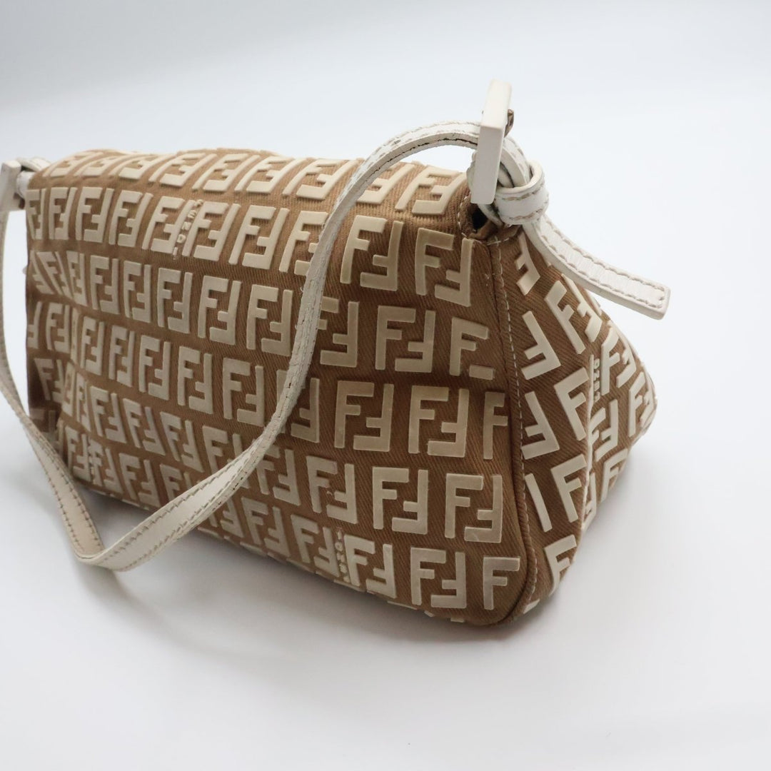 Fendi FF Zucchino Baguette Beige Handbag - Lux Central