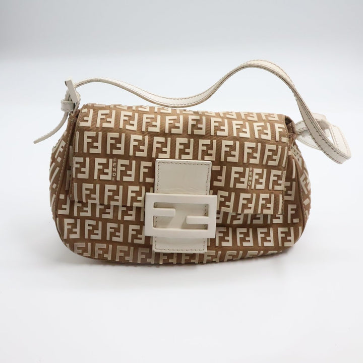 Fendi FF Zucchino Baguette Beige Handbag - Lux Central