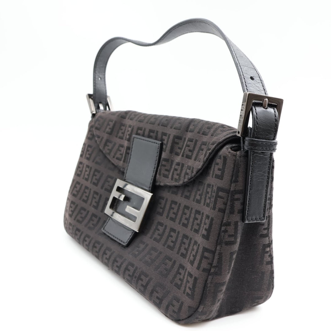 Fendi FF Zucchino Mamma Baguette Black Handbag - Lux Central