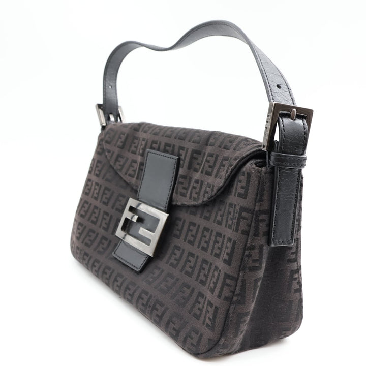 Fendi FF Zucchino Mamma Baguette Black Handbag - Lux Central