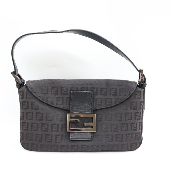 Fendi FF Zucchino Mamma Baguette Black Handbag - Lux Central