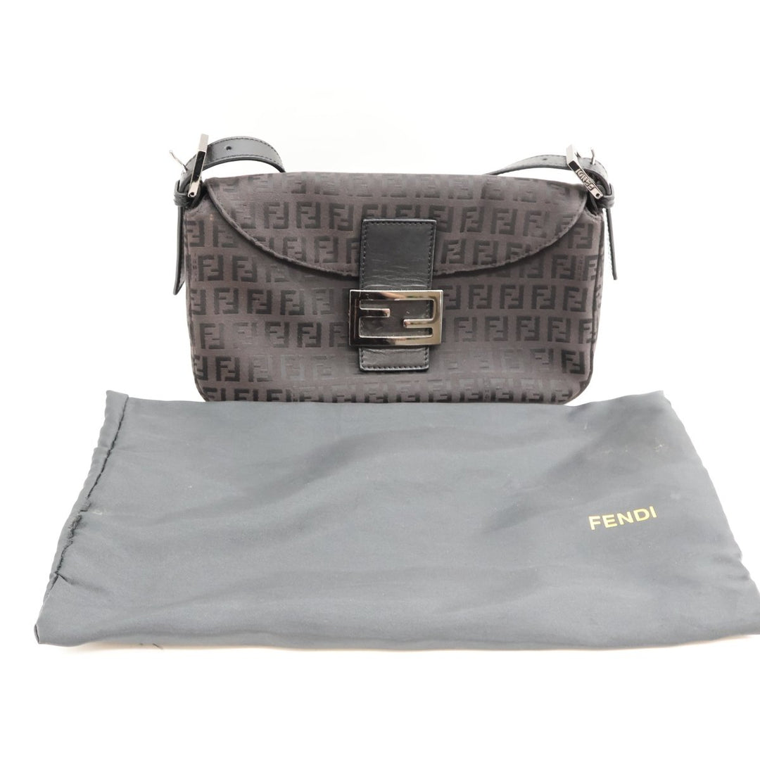 Fendi FF Zucchino Mamma Baguette Black Handbag - Lux Central