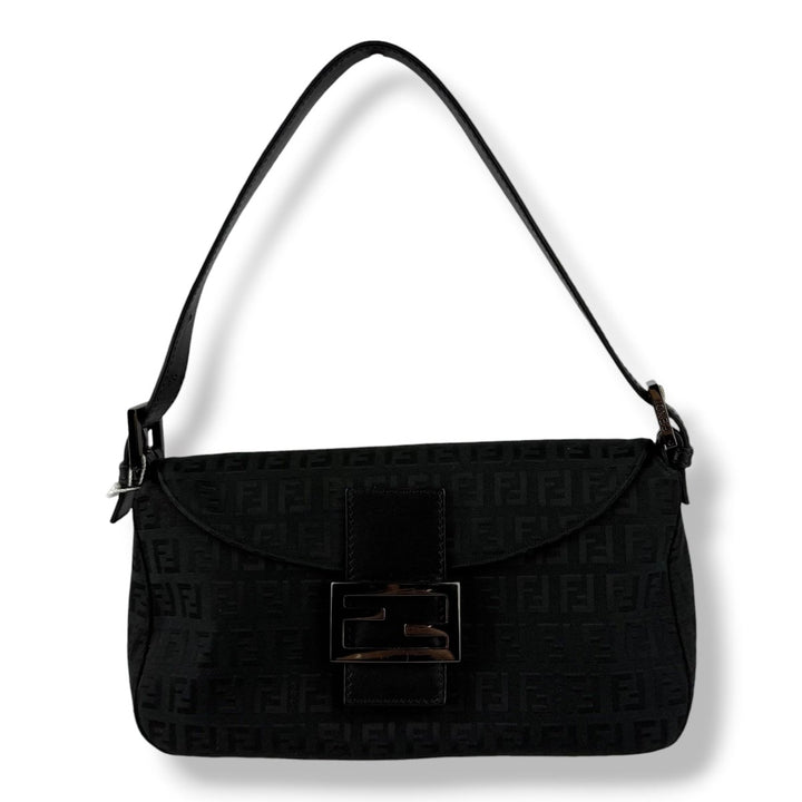Fendi FF Zucchino Mamma Baguette Black Handbag - Lux Central