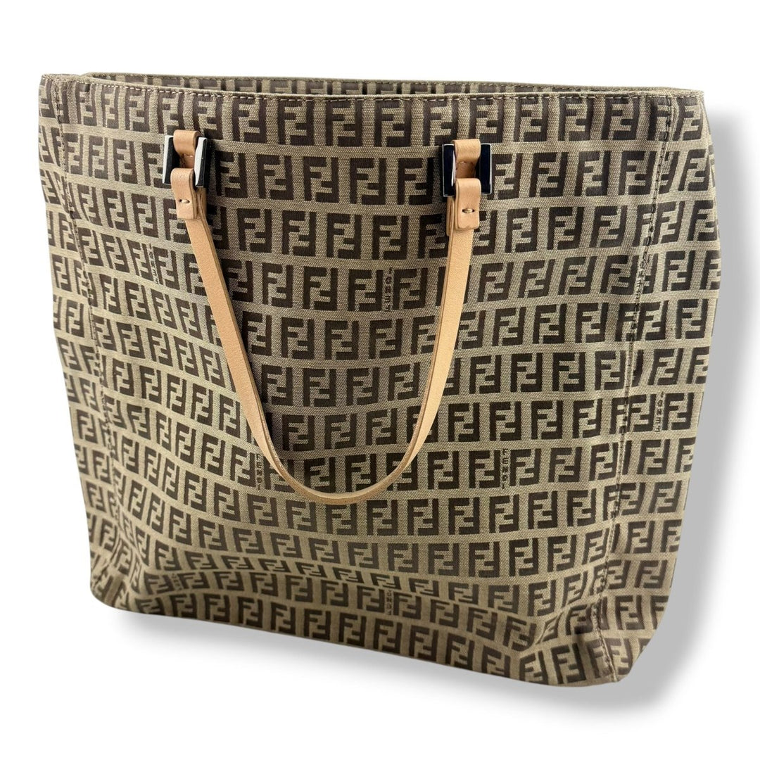 Fendi Roll Zucca Beige Monogram Tote Handbag - Lux Central