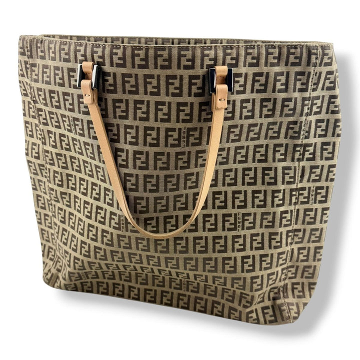 Fendi Roll Zucca Beige Monogram Tote Handbag - Lux Central
