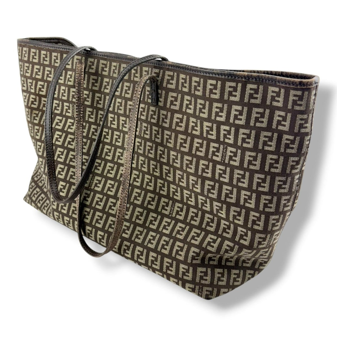 Fendi Roll Zucchino Brown Monogram Tote Handbag - Lux Central