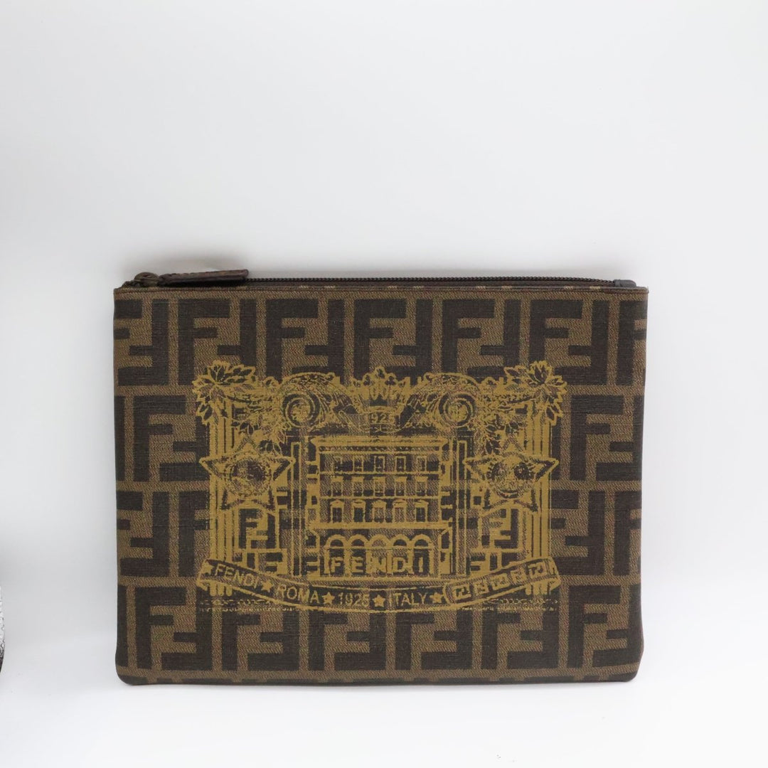 Fendi Zucca Flat Zip Clutch Pouch - Lux Central