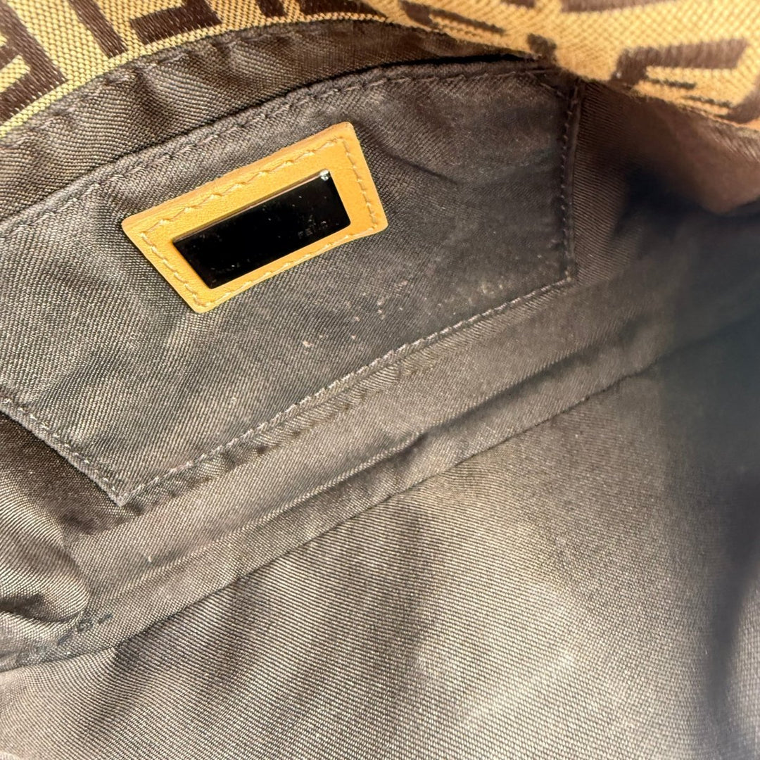 Fendi Zucchino Beige Canvas Mini Baguette Zucca Handbag - Lux Central