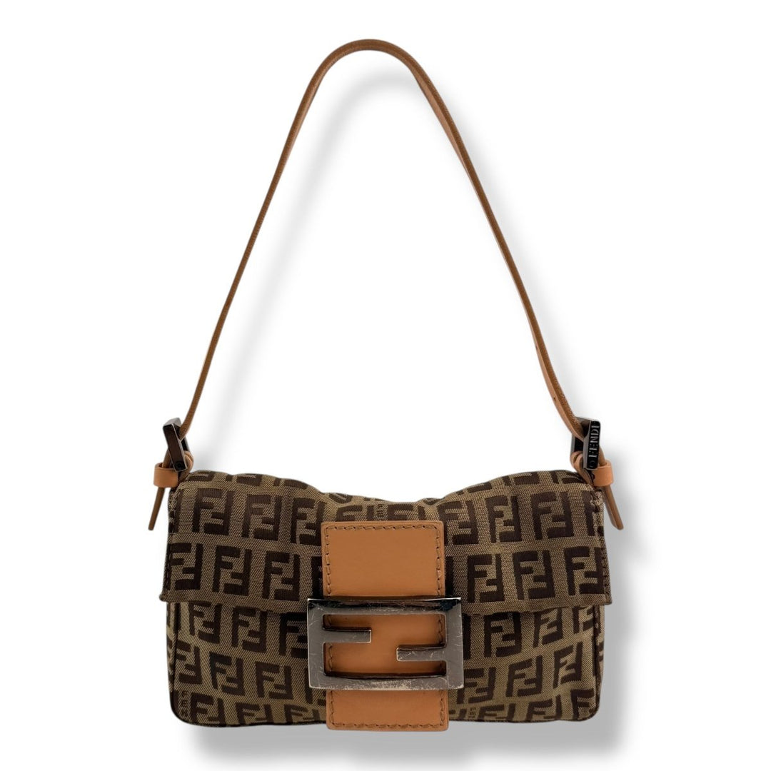 Fendi Zucchino Beige Canvas Mini Baguette Zucca Handbag - Lux Central