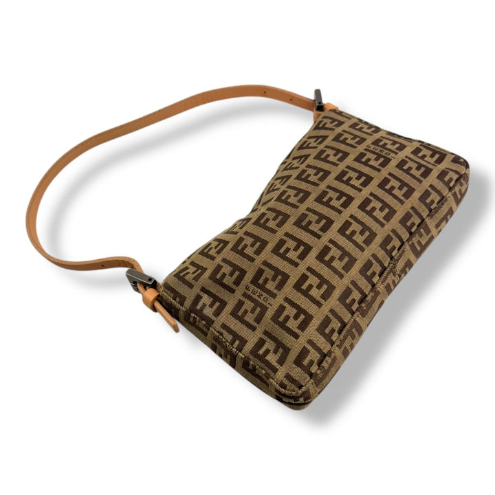 Fendi Zucchino Beige Canvas Mini Baguette Zucca Handbag - Lux Central