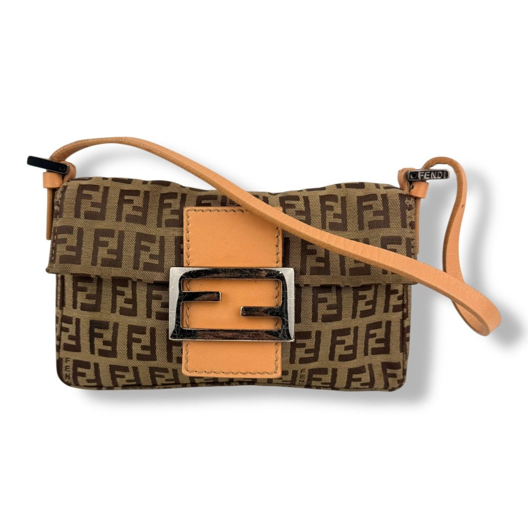 Fendi Zucchino Beige Canvas Mini Baguette Zucca Handbag - Lux Central