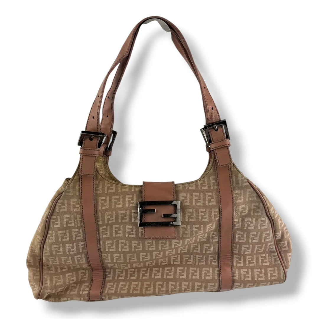 Fendi Zucchino Beige/Pink FF Monogram Canvas Hobo Handbag - Lux Central