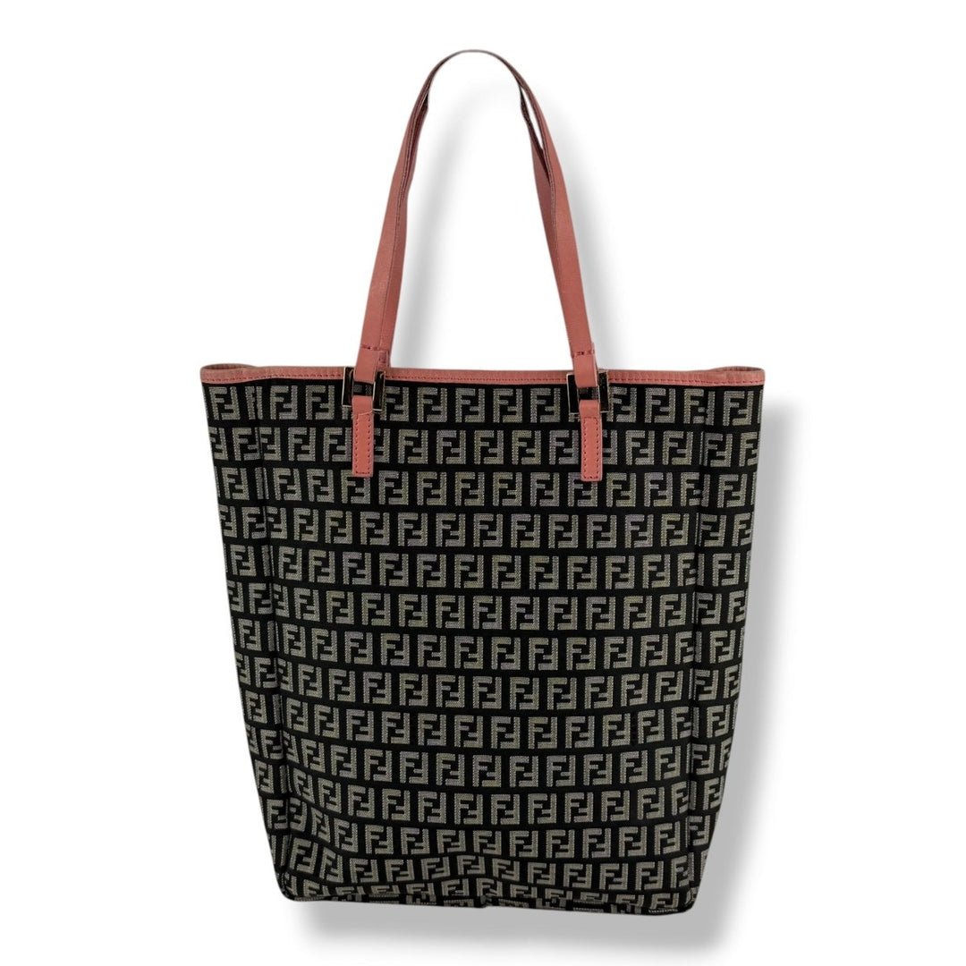 Fendi Zucchino Beige/Pink Monogram Tote Handbag W/ Clutch Bag - Lux Central