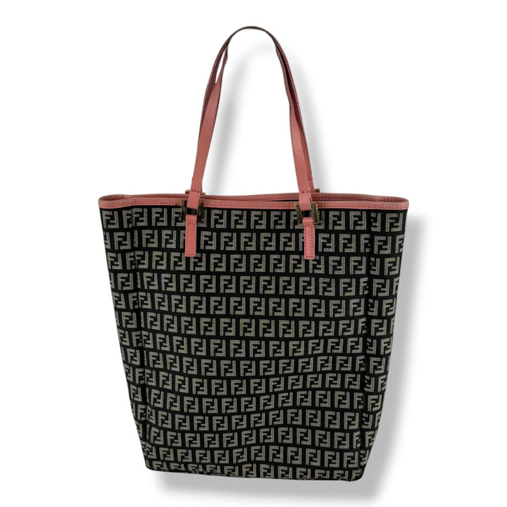 Fendi Zucchino Beige/Pink Monogram Tote Handbag W/ Clutch Bag - Lux Central