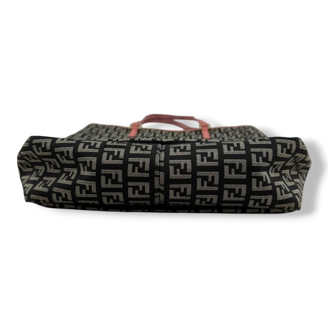 Fendi Zucchino Beige/Pink Monogram Tote Handbag W/ Clutch Bag - Lux Central