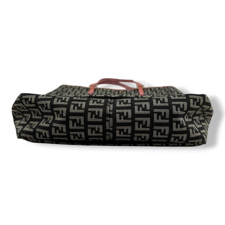 Fendi Zucchino Beige/Pink Monogram Tote Handbag W/ Clutch Bag - Lux Central