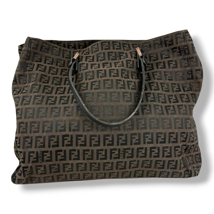 Fendi Zucchino Brown Monogram Tote Handbag - Lux Central