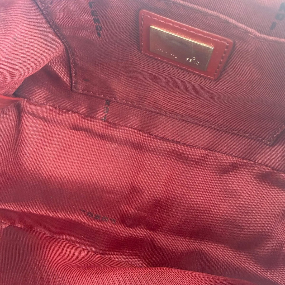 Fendi Zucchino Red/Beige Canvas Pochette Handbag - Lux Central