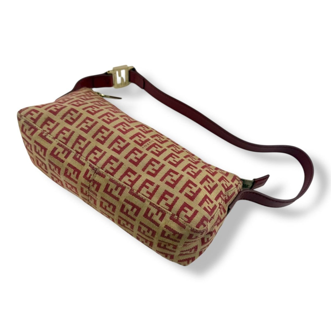 Fendi Zucchino Red/Beige Canvas Pochette Handbag - Lux Central