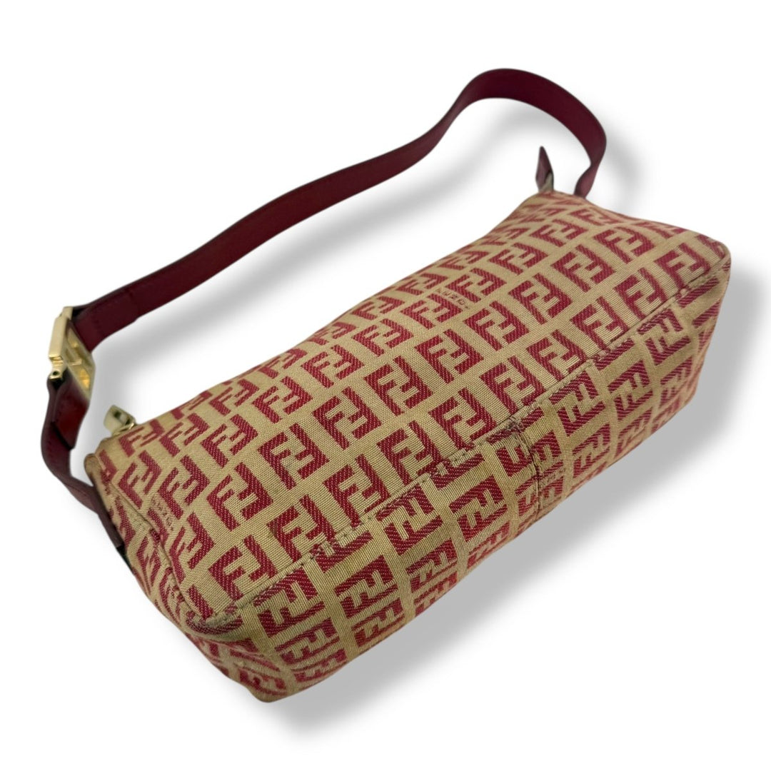 Fendi Zucchino Red/Beige Canvas Pochette Handbag - Lux Central