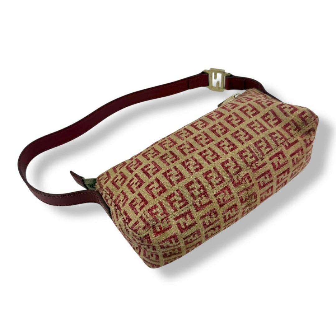 Fendi Zucchino Red/Beige Canvas Pochette Handbag - Lux Central