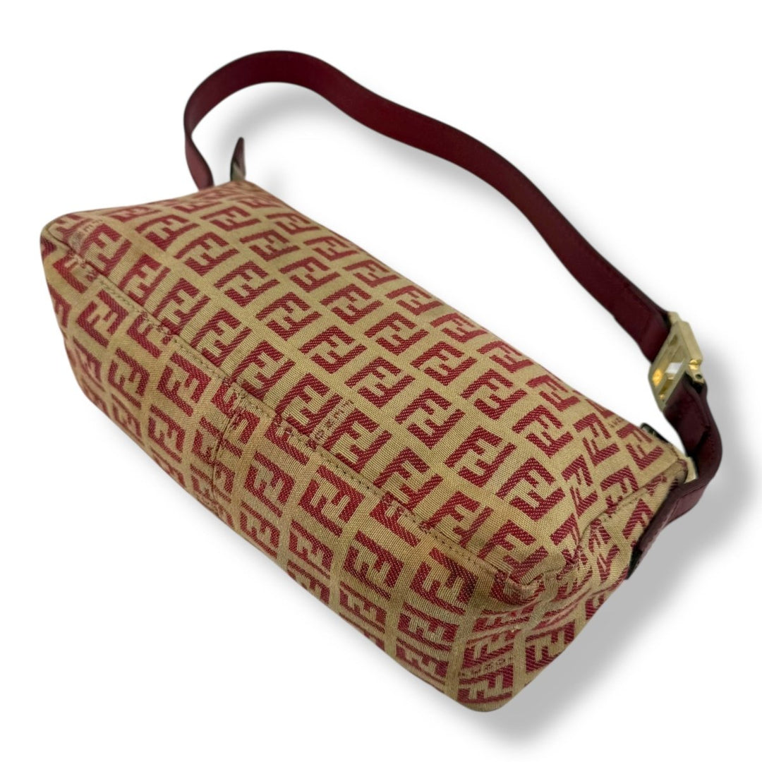 Fendi Zucchino Red/Beige Canvas Pochette Handbag - Lux Central