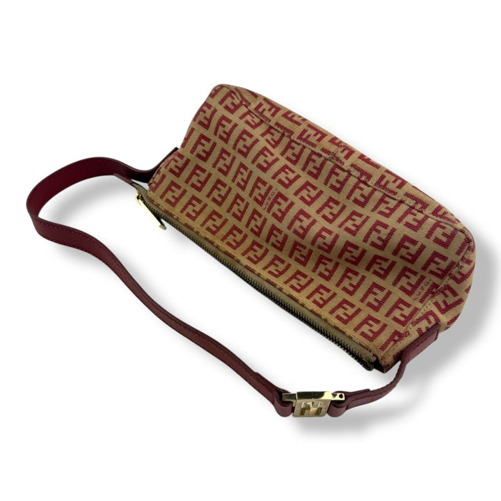 Fendi Zucchino Red/Beige Canvas Pochette Handbag - Lux Central
