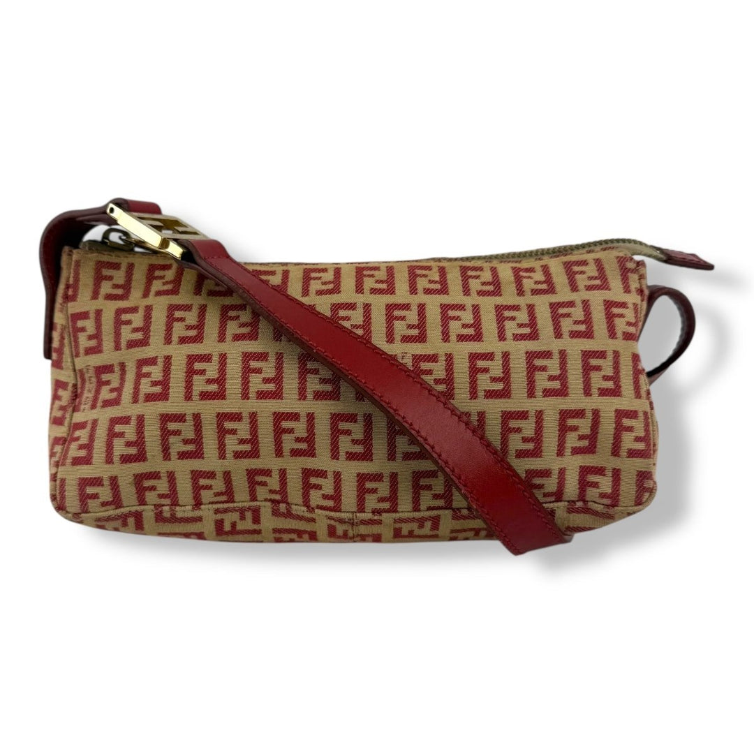 Fendi Zucchino Red/Beige Canvas Pochette Handbag - Lux Central