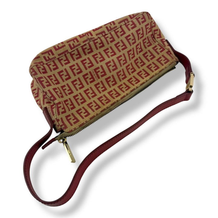 Fendi Zucchino Red/Beige Canvas Pochette Handbag - Lux Central