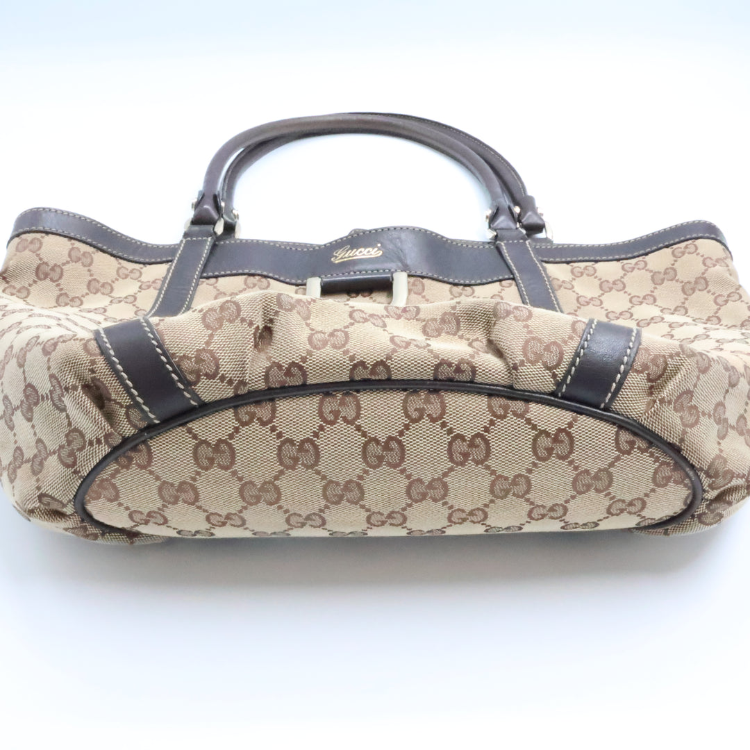 Gucci Abbey GG Beige/Brown Canvas D-Ring Tote Handbag