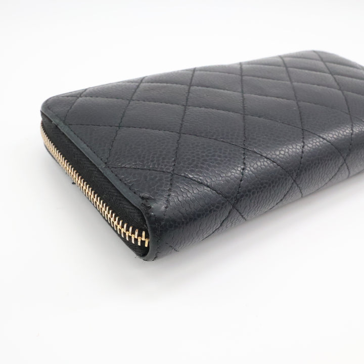 Chanel Zip Around Caviar Black Wallet