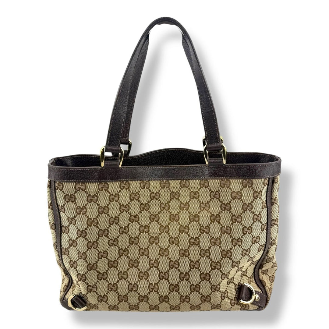 Gucci Abbey GG Beige Canvas D - Ring Tote Handbag - Lux Central
