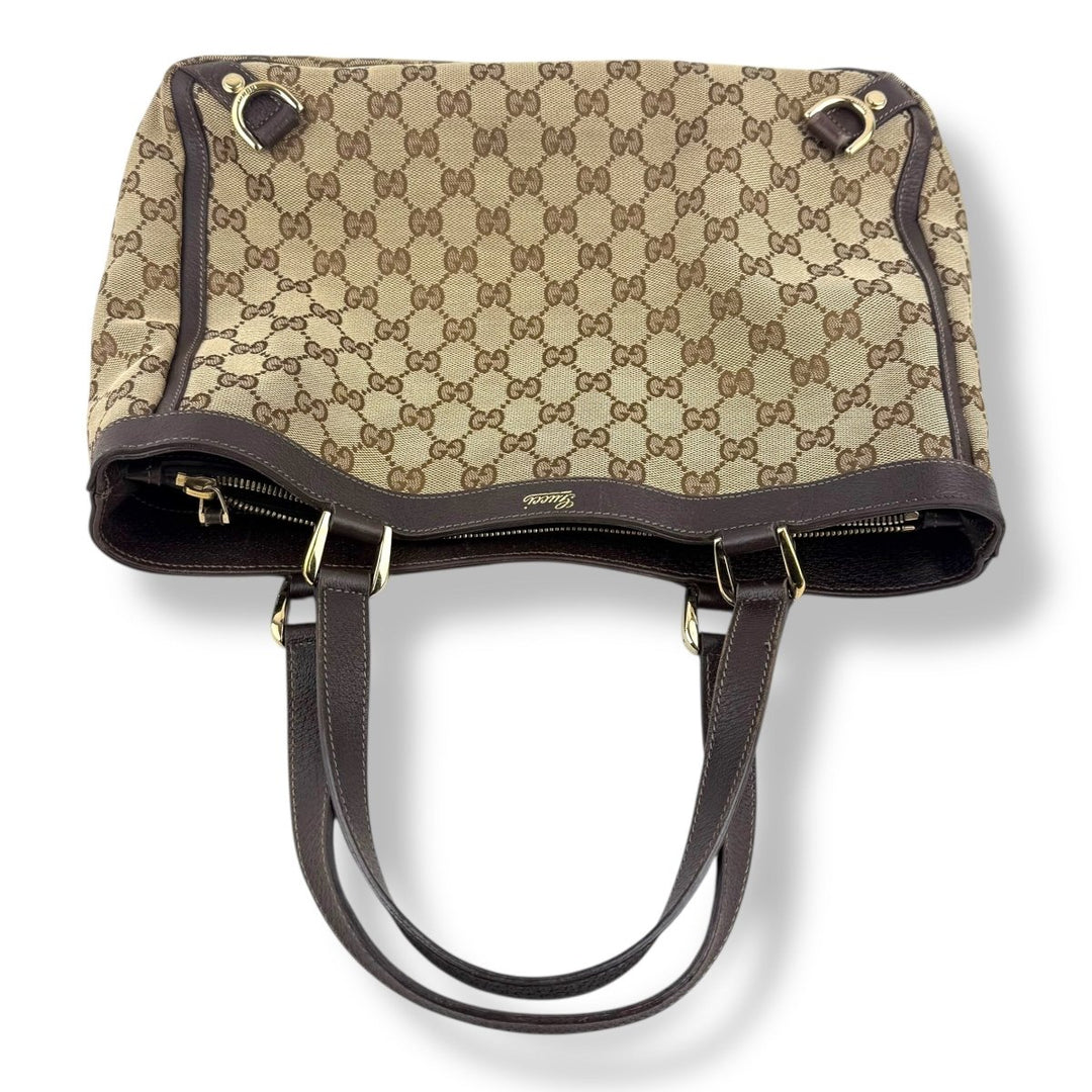 Gucci Abbey GG Beige Canvas D - Ring Tote Handbag - Lux Central