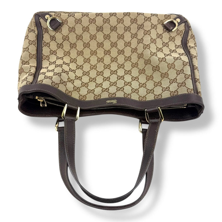Gucci Abbey GG Beige Canvas D - Ring Tote Handbag - Lux Central