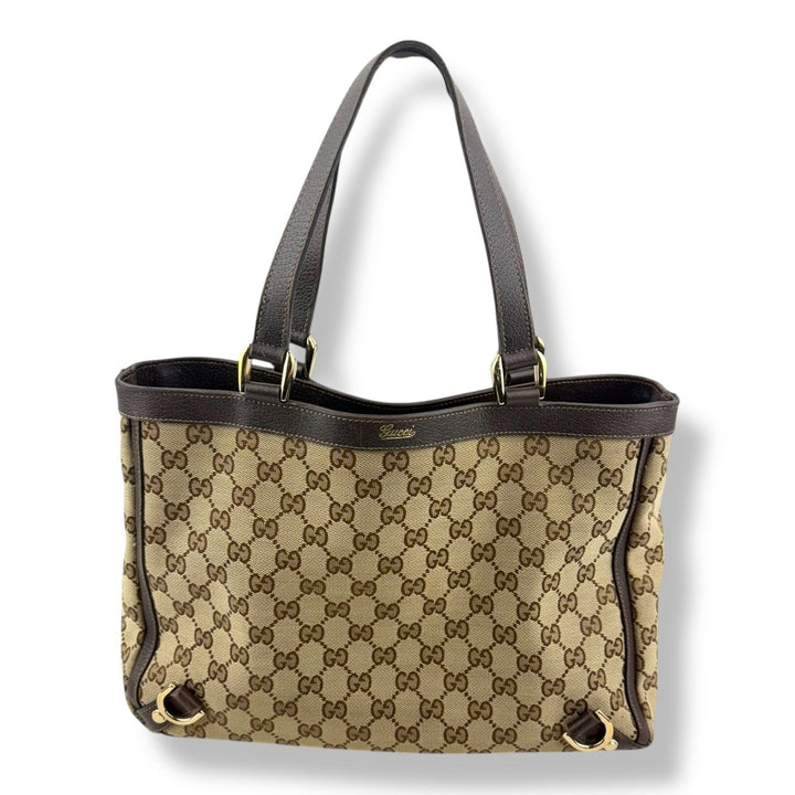 Gucci Abbey GG Beige Canvas D - Ring Tote Handbag - Lux Central
