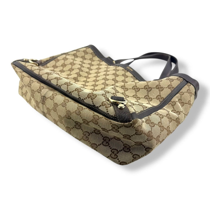 Gucci Abbey GG Beige Canvas D - Ring Tote Handbag - Lux Central