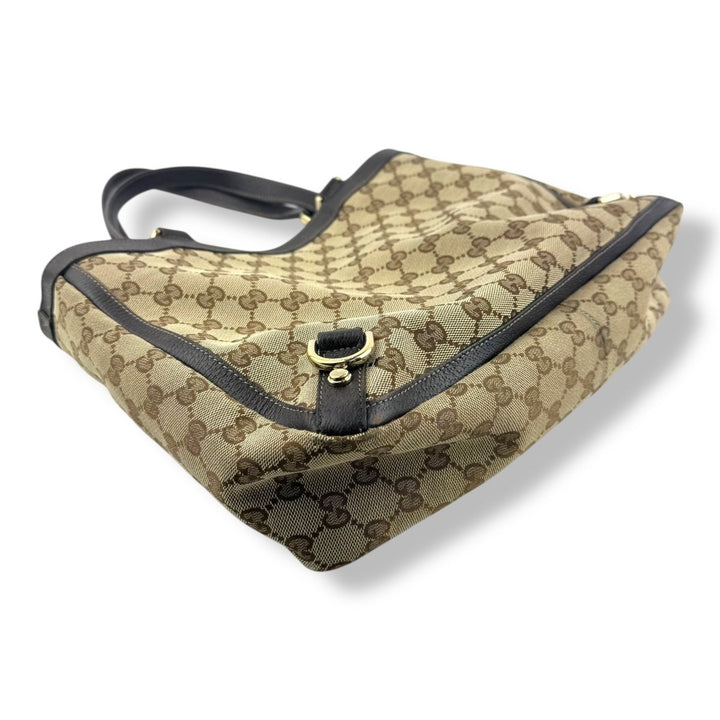 Gucci Abbey GG Beige Canvas D - Ring Tote Handbag - Lux Central