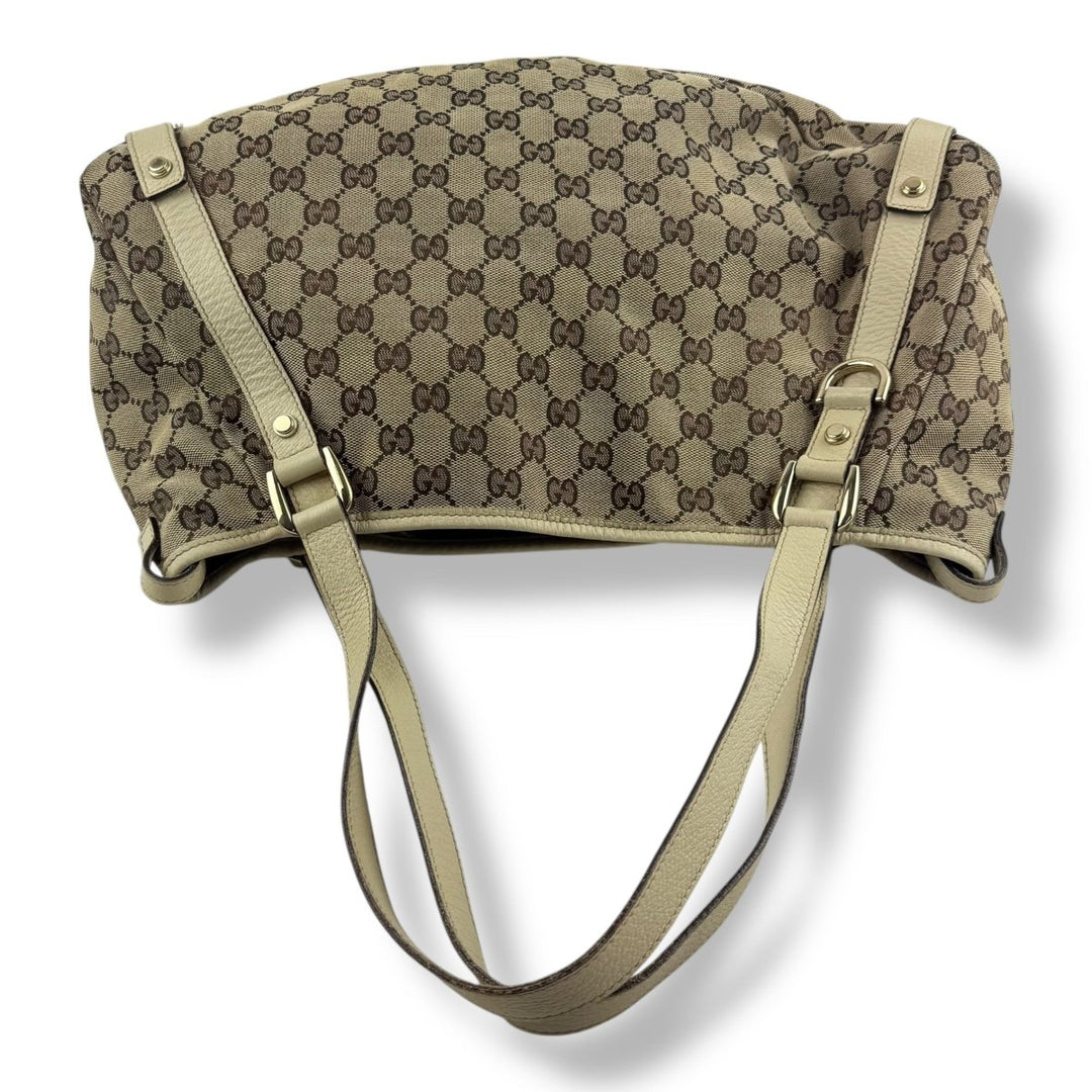 Gucci Abbey GG Beige Monogram Cloth/Leather Tote Handbag - Lux Central