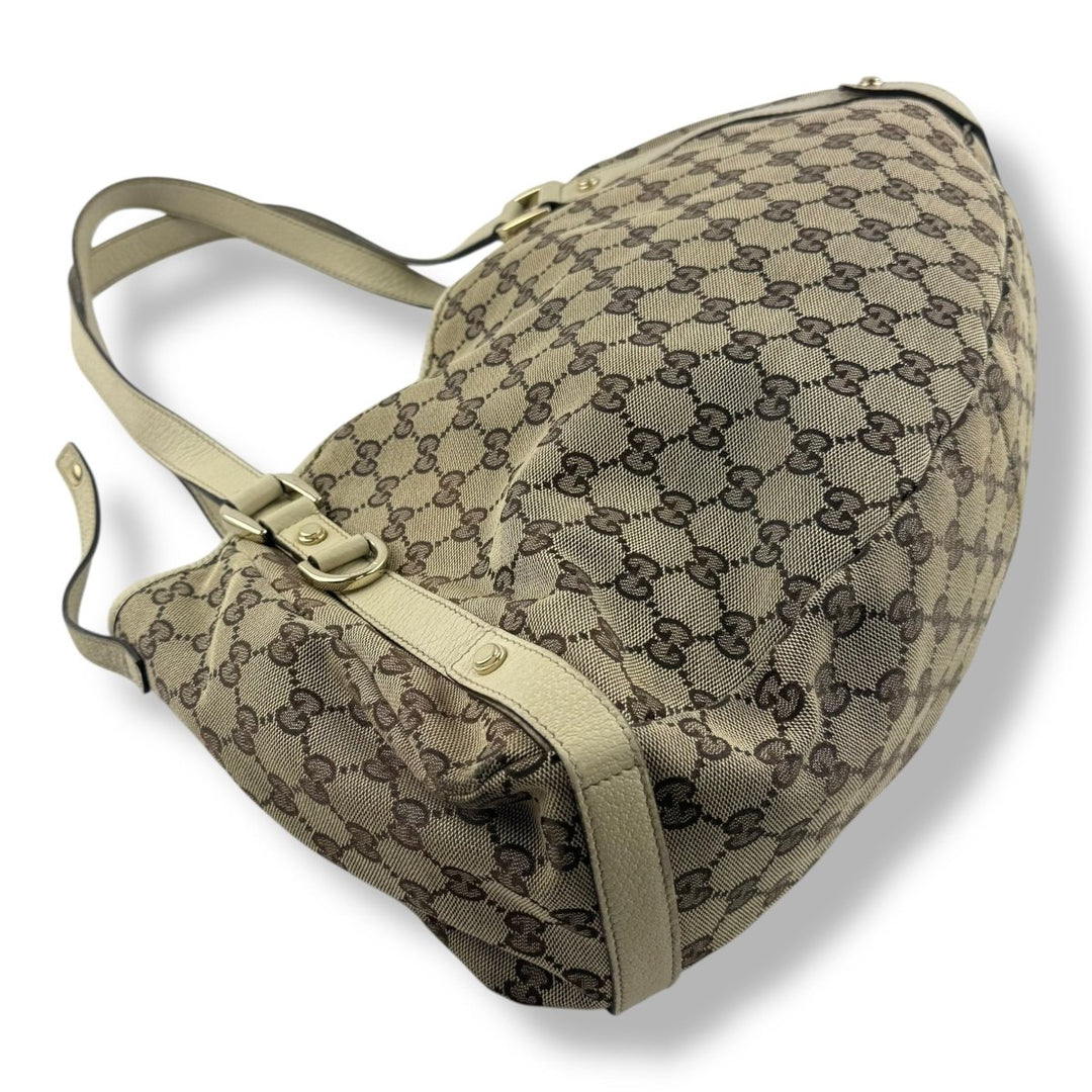 Gucci Abbey GG Beige Monogram Cloth/Leather Tote Handbag - Lux Central