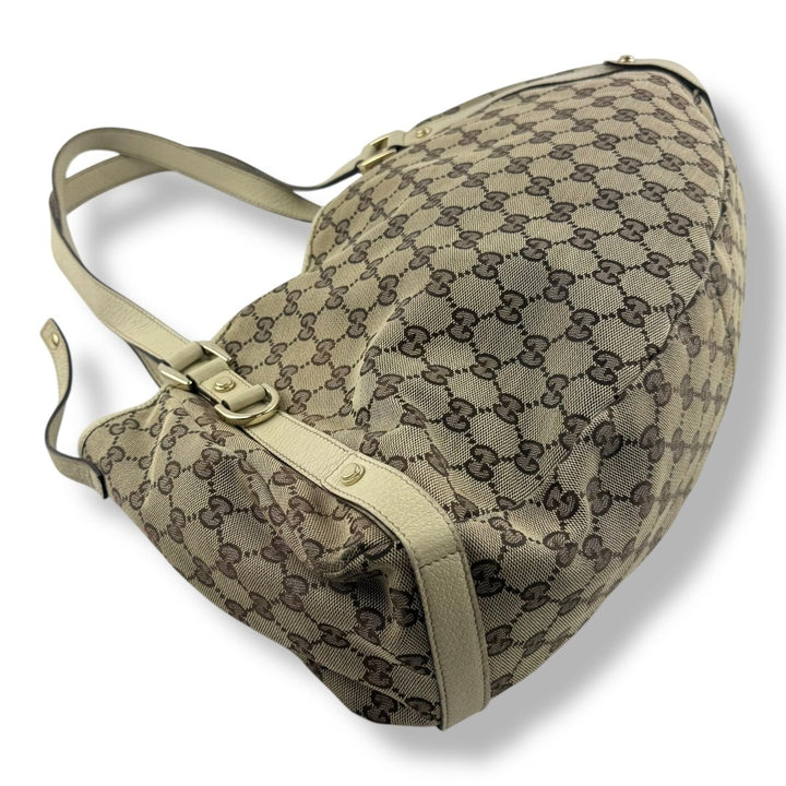 Gucci Abbey GG Beige Monogram Cloth/Leather Tote Handbag - Lux Central