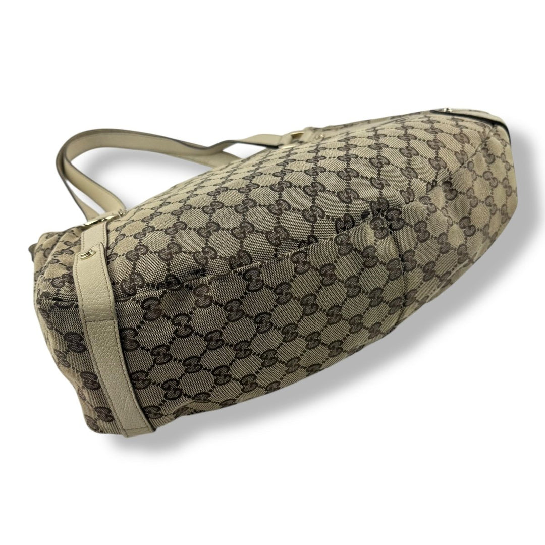 Gucci Abbey GG Beige Monogram Cloth/Leather Tote Handbag - Lux Central