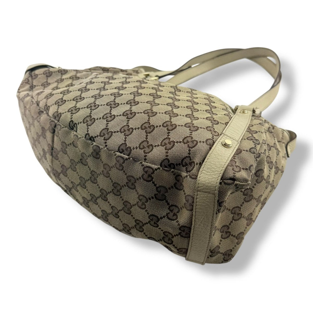 Gucci Abbey GG Beige Monogram Cloth/Leather Tote Handbag - Lux Central